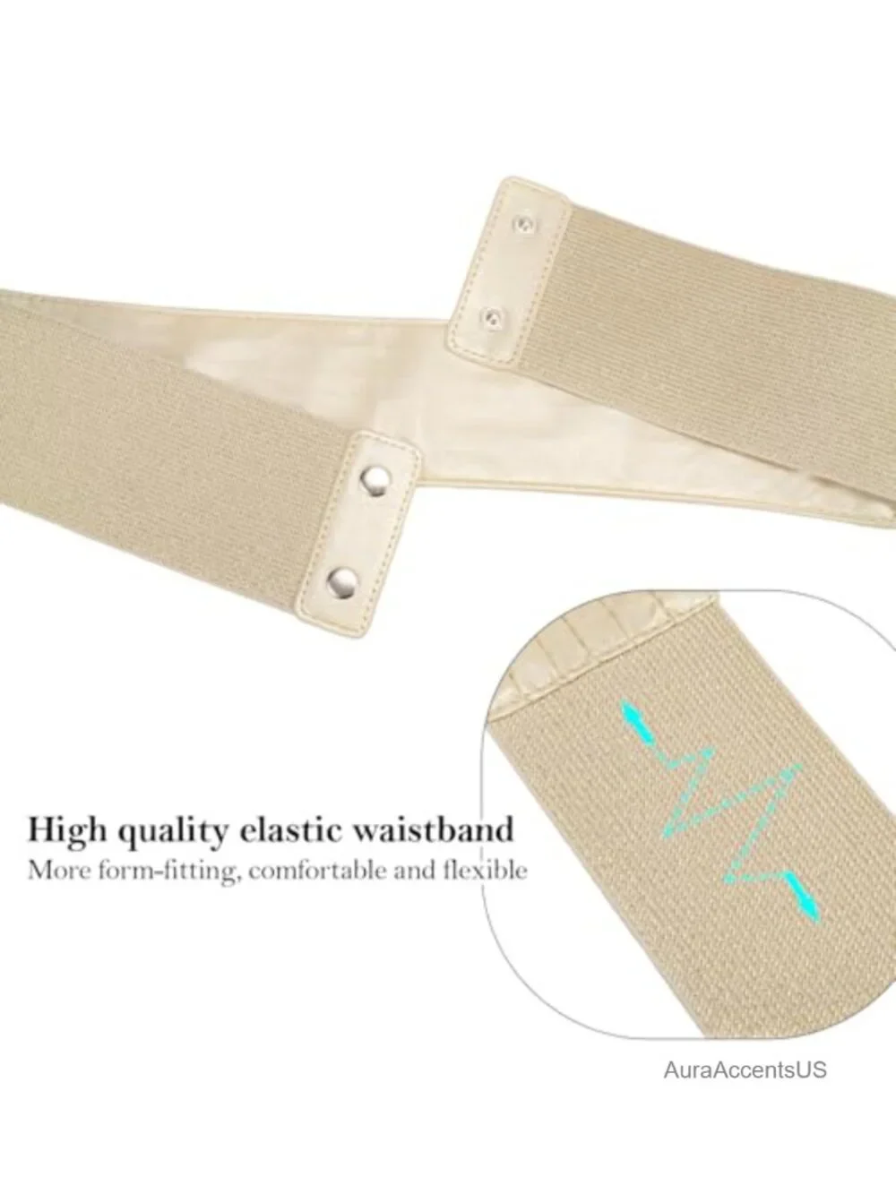 Wide Elastic Corset Belt for Women Stretchy Waist Belt PU Leather Snap Button